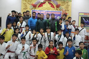Winners of Jijitsu Championship posing along with chief guest and other dignitaries in Jammu. Winners of Jijitsu Championship posing along with chief guest and other dignitaries in Jammu.