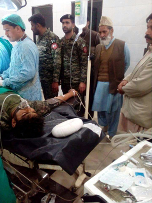 A Pakistani Ranger in critical condition at Sialkot hospital of Pakistan. A Pakistani Ranger in critical condition at Sialkot hospital of Pakistan.