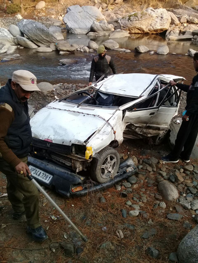 Ill fated vehicle after accident in Bhaderwah. —Excelsior/Tilak Raj Ill fated vehicle after accident in Bhaderwah. —Excelsior/Tilak Raj