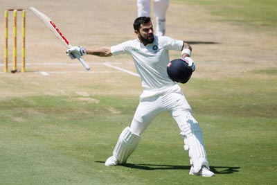 Skipper Virat Kohli celebrating century against South Africa during Second Test match at Centurion Stadium, Pretoria on Monday. Skipper Virat Kohli celebrating century against South Africa during Second Test match at Centurion Stadium, Pretoria on Monday.