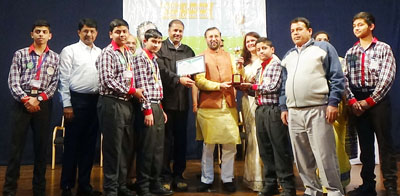 Union HRD Minister Prakash Javedekar honouring students of KV Sunjuwan at Pune. Union HRD Minister Prakash Javedekar honouring students of KV Sunjuwan at Pune.