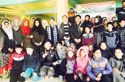 Trainees posing along with dignitaries and organizers during Chess Programme in Shopian. Trainees posing along with dignitaries and organizers during Chess Programme in Shopian.