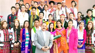 Union Minister Dr Jitendra Singh posing for photograph with a group of students from Northeast, currently on an Inter-State tour conducted under Union Minister Dr Jitendra Singh posing for photograph with a group of students from Northeast, currently on an Inter-State tour conducted under