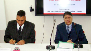 Justice Mohammad Yaqoob Mir addressing judicial officers on Wednesday. Justice Mohammad Yaqoob Mir addressing judicial officers on Wednesday.