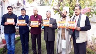 MP Shamsher Singh Manhas & MLC, Vibodh Gupta along with other dignitaries releasing Shri Raghvendra Panchang at Jammu on Sunday. MP Shamsher Singh Manhas & MLC, Vibodh Gupta along with other dignitaries releasing Shri Raghvendra Panchang at Jammu on Sunday.