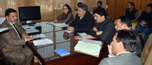 Minister for Education, Altaf Bukhari chairing a meeting at Jammu on Wednesday. Minister for Education, Altaf Bukhari chairing a meeting at Jammu on Wednesday.