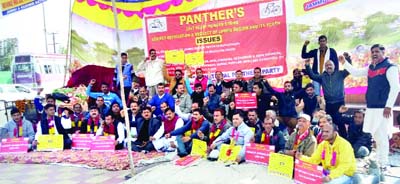 JKNPP activists sitting on hunger strike on Tuesday. JKNPP activists sitting on hunger strike on Tuesday.