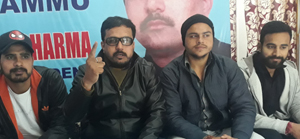 NSF leaders addressing a press conference at Jammu on Thursday. NSF leaders addressing a press conference at Jammu on Thursday.