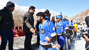 CEC Kargil, Advocate Mohammad Amir inaugurating the 10th CEC Ice Hockey Rolling Cup on Monday. CEC Kargil, Advocate Mohammad Amir inaugurating the 10th CEC Ice Hockey Rolling Cup on Monday.