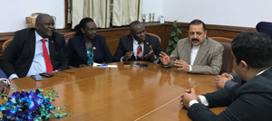 The members of African delegation holding a meeting with Union Minister Dr Jitendra Singh to discuss various possible areas of mutual engagement at New Delhi. The members of African delegation holding a meeting with Union Minister Dr Jitendra Singh to discuss various possible areas of mutual engagement at New Delhi.