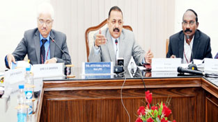 Union Minister Dr Jitendra Singh, flanked by Chairman ISRO Dr K. Sivan and senior scientists from Space and Atomic Energy, at a press conference, at New Delhi on Friday. Union Minister Dr Jitendra Singh, flanked by Chairman ISRO Dr K. Sivan and senior scientists from Space and Atomic Energy, at a press conference, at New Delhi on Friday.