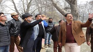 Minister for Public Works, Naeem Akhtar inspecting development projects at Srinagar on Tuesday. Minister for Public Works, Naeem Akhtar inspecting development projects at Srinagar on Tuesday.