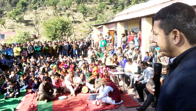 MLA R S Pathania addressing public during mass contact programme in Ramnagar on Thursday. MLA R S Pathania addressing public during mass contact programme in Ramnagar on Thursday.