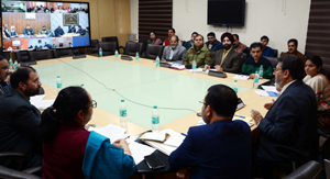 Minister for Education, Altaf Bukhari chairing a meeting at Jammu on Wednesday. Minister for Education, Altaf Bukhari chairing a meeting at Jammu on Wednesday.