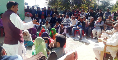 NPP leader Harsh Dev Singh addressing public meeting in Majalta on Tuesday. NPP leader Harsh Dev Singh addressing public meeting in Majalta on Tuesday.