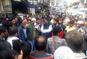 Employees and contractors during protest at Thathri in district Doda. Employees and contractors during protest at Thathri in district Doda.
