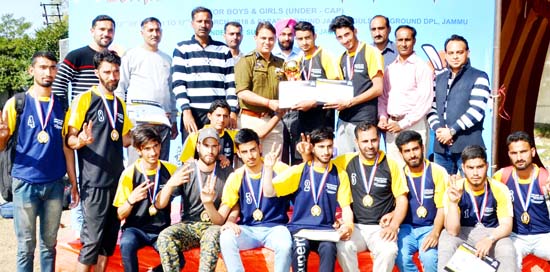 Winners posing along with dignitaries and officials during Range Sports Festival in Jammu.