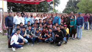 Young players posing alongwith Chanchal Kour, DYSSO Jammu and other dignitaries in Jammu on Wednesday. Young players posing alongwith Chanchal Kour, DYSSO Jammu and other dignitaries in Jammu on Wednesday.
