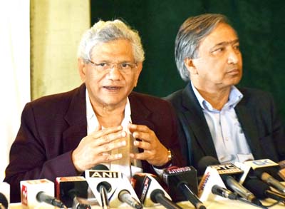 General Secretary of CPI (M) Sitaram Yechury addressing a press conference in Srinagar. -Excelsior/Shakeel General Secretary of CPI (M) Sitaram Yechury addressing a press conference in Srinagar. -Excelsior/Shakeel
