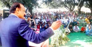 NC leader SS Slathia addressing public meeting in Vijaypur. -Excelsior/Gautam NC leader SS Slathia addressing public meeting in Vijaypur. -Excelsior/Gautam
