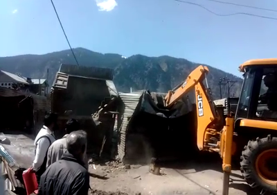 A JCB machine removing encroachment in district Kishtwar. A JCB machine removing encroachment in district Kishtwar.