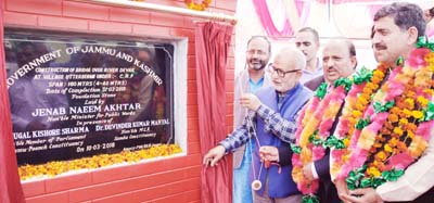 Minister for Public Works, Naeem Akhtar laying foundation stone of bridge at Utterbehni on Saturday. Minister for Public Works, Naeem Akhtar laying foundation stone of bridge at Utterbehni on Saturday.