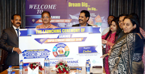 Speaker Kavinder Gupta launching Super Student Contest by Race Naryana IIT/NEET Academy at Jammu on Sunday. Speaker Kavinder Gupta launching Super Student Contest by Race Naryana IIT/NEET Academy at Jammu on Sunday.