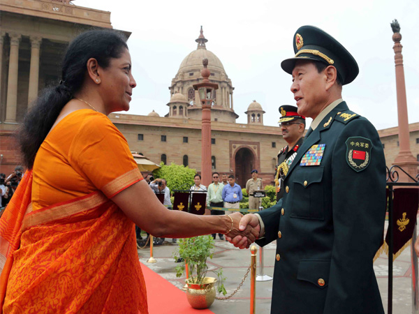 Defence Minister Nirmala Sitharaman and her Chinese counterpart General Wei Fenghe before a meeting in New Delhi on Thursday. Defence Minister Nirmala Sitharaman and her Chinese counterpart General Wei Fenghe before a meeting in New Delhi on Thursday.