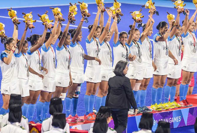 Indian Silver medal winning Women’s Hockey Team during Asian Games at Jakarta in Indonesia. Indian Silver medal winning Women’s Hockey Team during Asian Games at Jakarta in Indonesia.