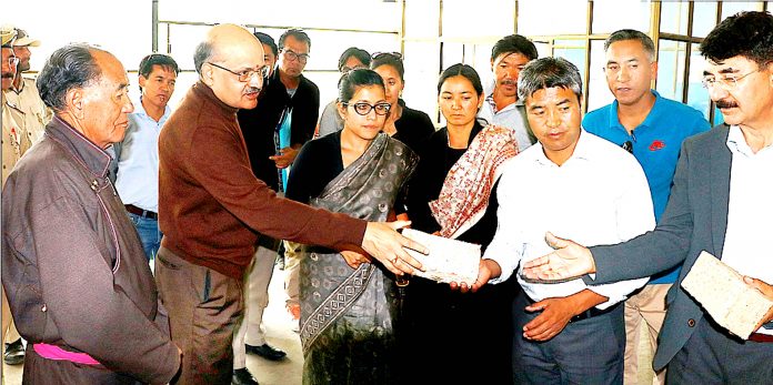 CS BVR Subramanyam interacting with officials at Leh on Monday.