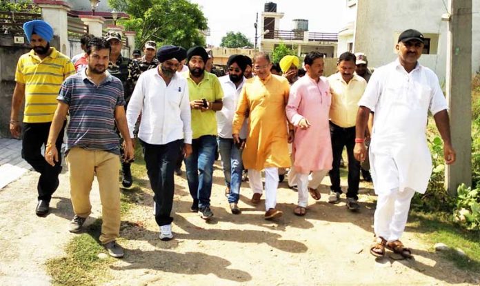 MLA Gandhi Nagar, Kavinder Gupta during his visit to Digiana on Tuesday.