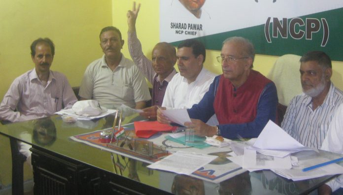 State NCP chief, Thakur Randhir Singh and other party leaders during a press conference at Jammu. State NCP chief, Thakur Randhir Singh and other party leaders during a press conference at Jammu.