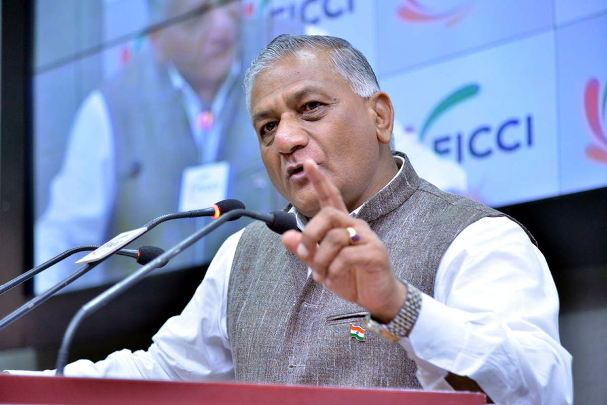 Minister of State for External Affairs Gen (Retd) V K Singh, addressing the ‘Smart Border Management 2018’ conference organised by FICCI, in New Delhi on Monday. (UNI) Minister of State for External Affairs Gen (Retd) V K Singh, addressing the ‘Smart Border Management 2018’ conference organised by FICCI, in New Delhi on Monday. (UNI)