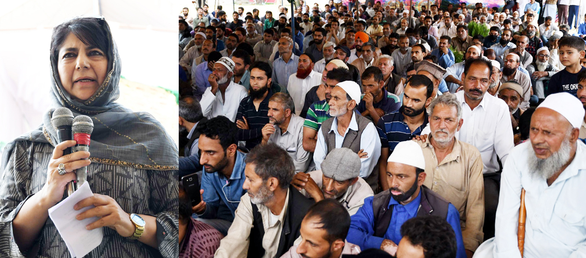 PDP president Mehbooba Mufti addressing party convention in Ganderbal on Sunday. -Excelsior/Shakeel PDP president Mehbooba Mufti addressing party convention in Ganderbal on Sunday. -Excelsior/Shakeel