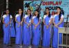 Students performing during Group Song competition at Brig Rajinder Singh Auditorium, JU.