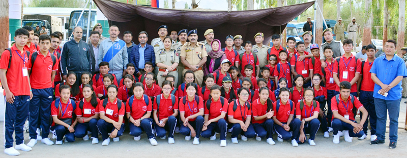 Ladakh students posing for a photograph before leaving for Bharat Darshan Tour. -Excelsior/Morup Stanzin Ladakh students posing for a photograph before leaving for Bharat Darshan Tour. -Excelsior/Morup Stanzin