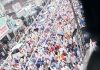 Protesting teachers marching towards Governor House at Jammu on Sunday. — Excelsior/Rakesh