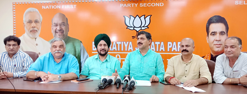 BJP leaders at a press conference at Jammu on Thursday. BJP leaders at a press conference at Jammu on Thursday.