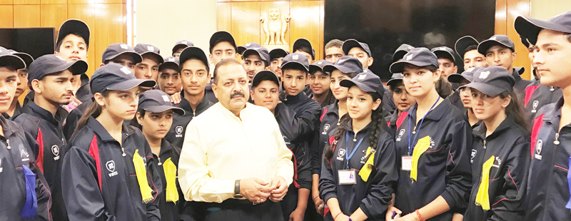 Union Minister Dr Jitendra Singh during an informal interaction with a group of students from Kishtwar, at a get-together hosted by him, at New Delhi on Friday. Union Minister Dr Jitendra Singh during an informal interaction with a group of students from Kishtwar, at a get-together hosted by him, at New Delhi on Friday.