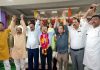 Union Minister in PMO, Dr Jitendra Singh with candidates of Municipal Committee, Hiranagar and BJP leaders at a party meeting at Hiranagar on Saturday. -Excelsior/Pardeep