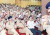 DGP Dilbagh Singh interacting with police personnel at Jammu on Monday.