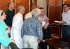 Advisor to Governor K Vijay Kumar interacting with a delegation on Wednesday.