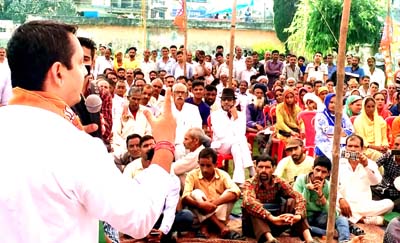 MLA R S Pathania addressing a public meeting at Ramnagar on Sunday. MLA R S Pathania addressing a public meeting at Ramnagar on Sunday.
