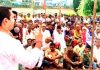 MLA R S Pathania addressing a public meeting at Ramnagar on Sunday.