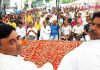 Senior Cong leaders, Raman Bhalla and Vikram Malhotra at public meeting in Gandhi Nagar on Friday.