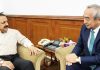 Union DoNER Minister Dr Jitendra Singh being briefed by the Ambassador of Japan, Kenji Hiramatsu about Japanese collaboration in various development projects in Northeast, at New Delhi on Wednesday.