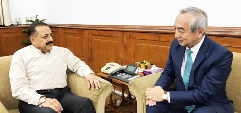 Union DoNER Minister Dr Jitendra Singh being briefed by the Ambassador of Japan, Kenji Hiramatsu about Japanese collaboration in various development projects in Northeast, at New Delhi on Wednesday. Union DoNER Minister Dr Jitendra Singh being briefed by the Ambassador of Japan, Kenji Hiramatsu about Japanese collaboration in various development projects in Northeast, at New Delhi on Wednesday.