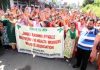 FMPHWs taking out a rally to the office of Divisional Commissioner, Jammu. -Excelsior/ Rakesh