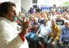 Congress leader Raman Bhalla addressing public meeting at Nai Basti in Gandhi Nagar on Saturday.