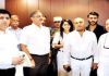 MLA Gandhi Nagar Kavinder Gupta, BJP Chief Spokesperson Advocate Sunil Sethi and officials of 'Affinity' posing for group photograph.
